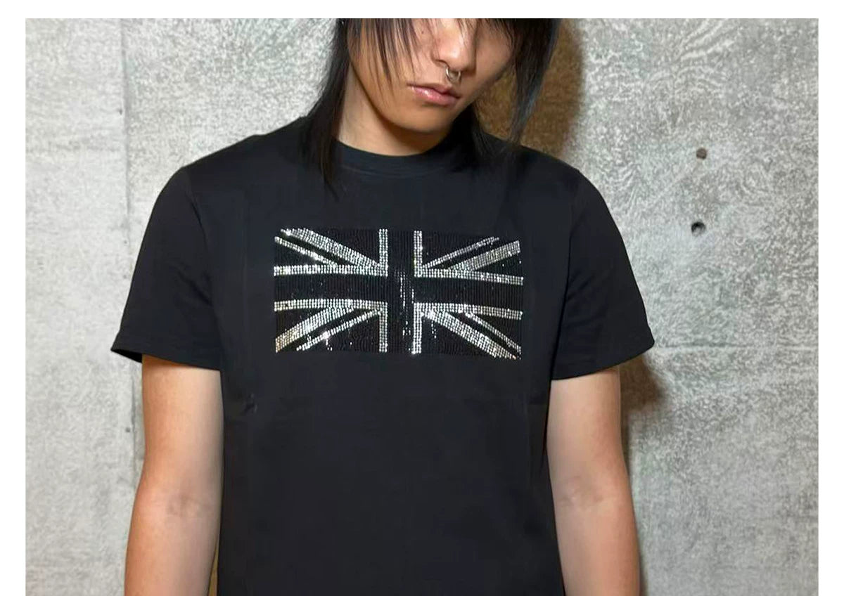 Regular Shoulder Short Sleeve Rhinestone Tees