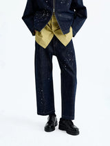Hand Splashed Washed Straight Cropped Jeans