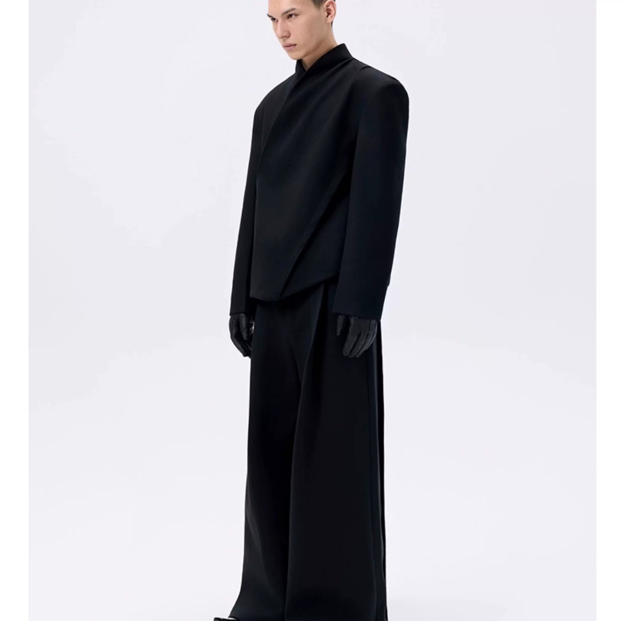 Cropped Deconstructed Waist-cinched Stand Collar Jacket
