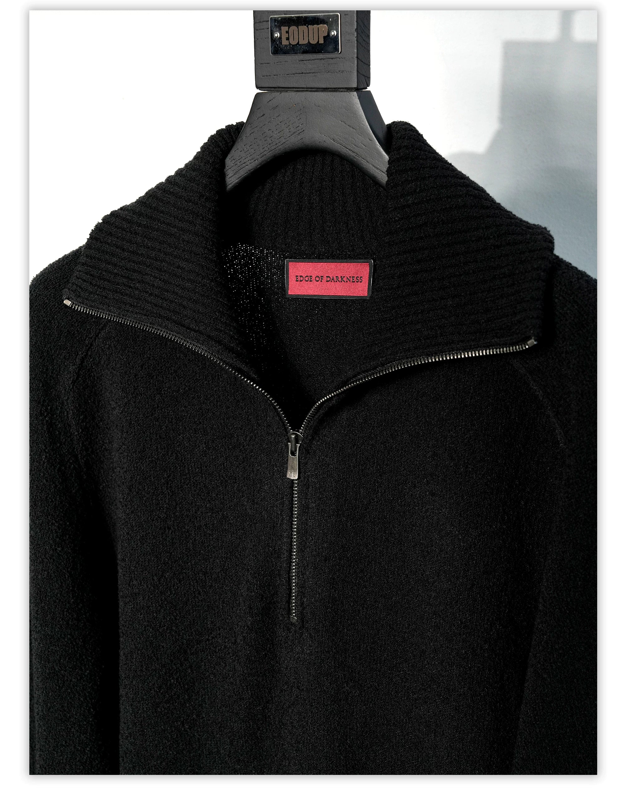 Ribbed Knit Half-Zip Long Sleeve Top