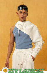 Off-White Single-sleeve Off-shoulder Loose Crop Hoodie