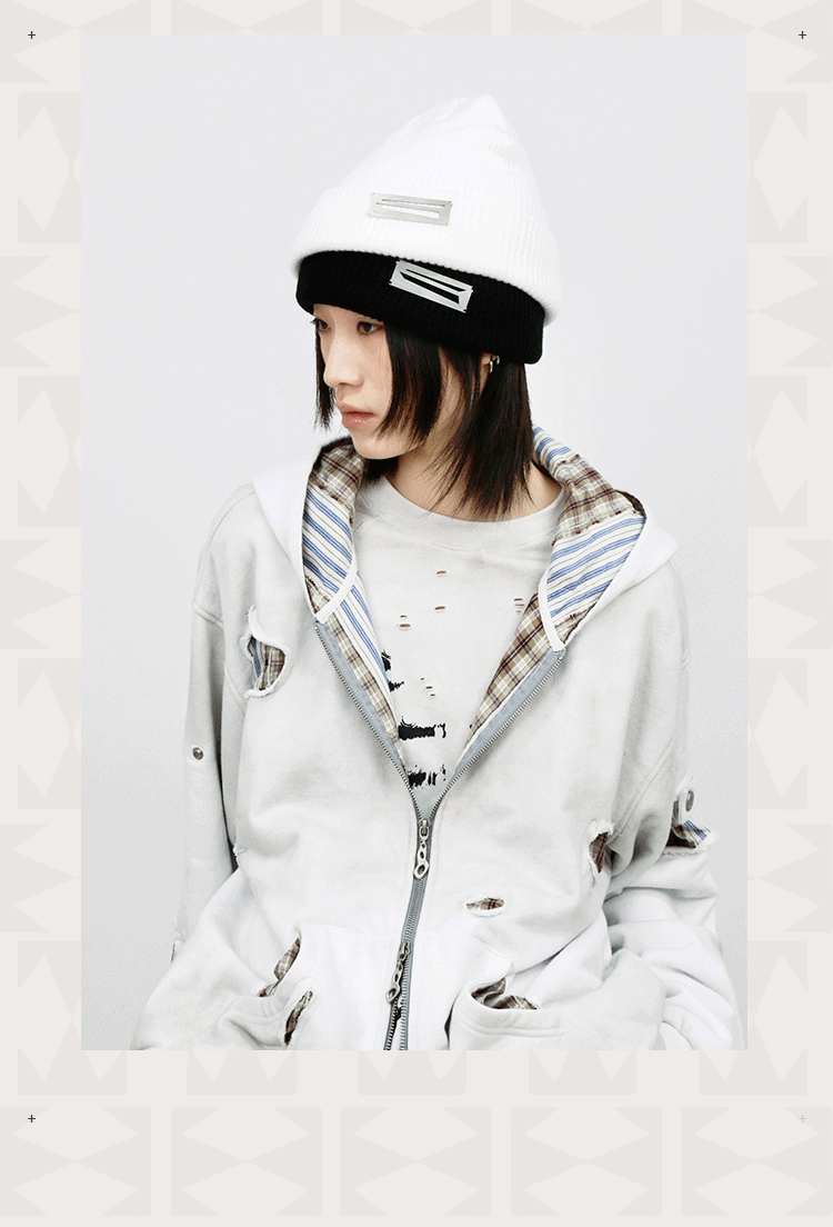 Thick Beanie With Hand-sewn Metal Plaque