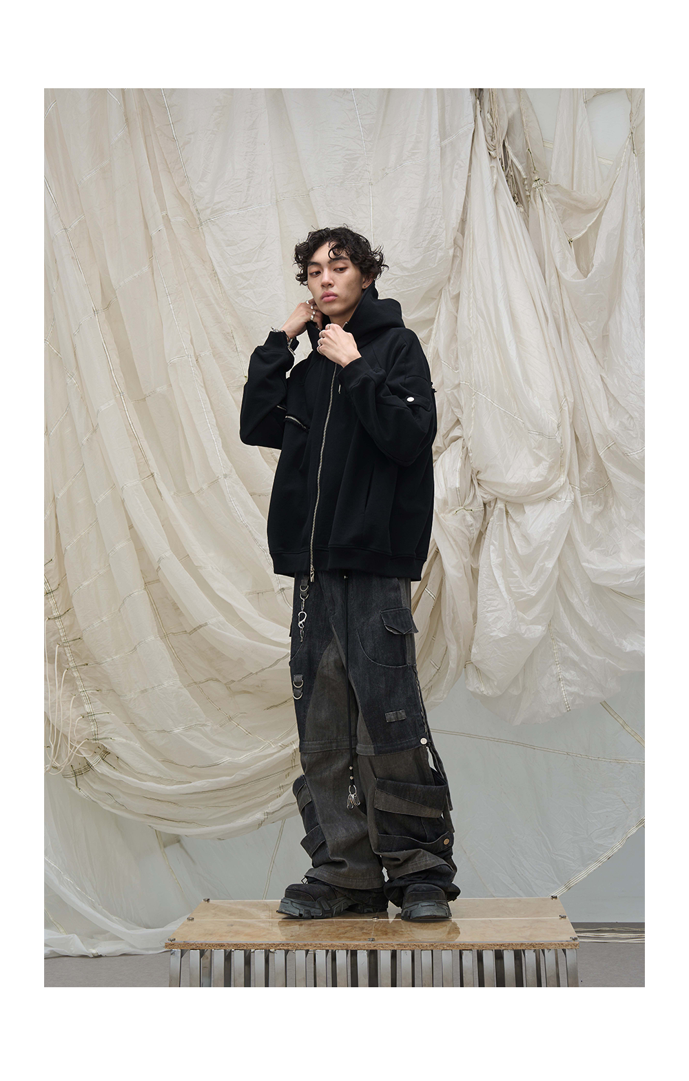 Three-Zipper Detachable Panels Multi-Way Zip Hoodie