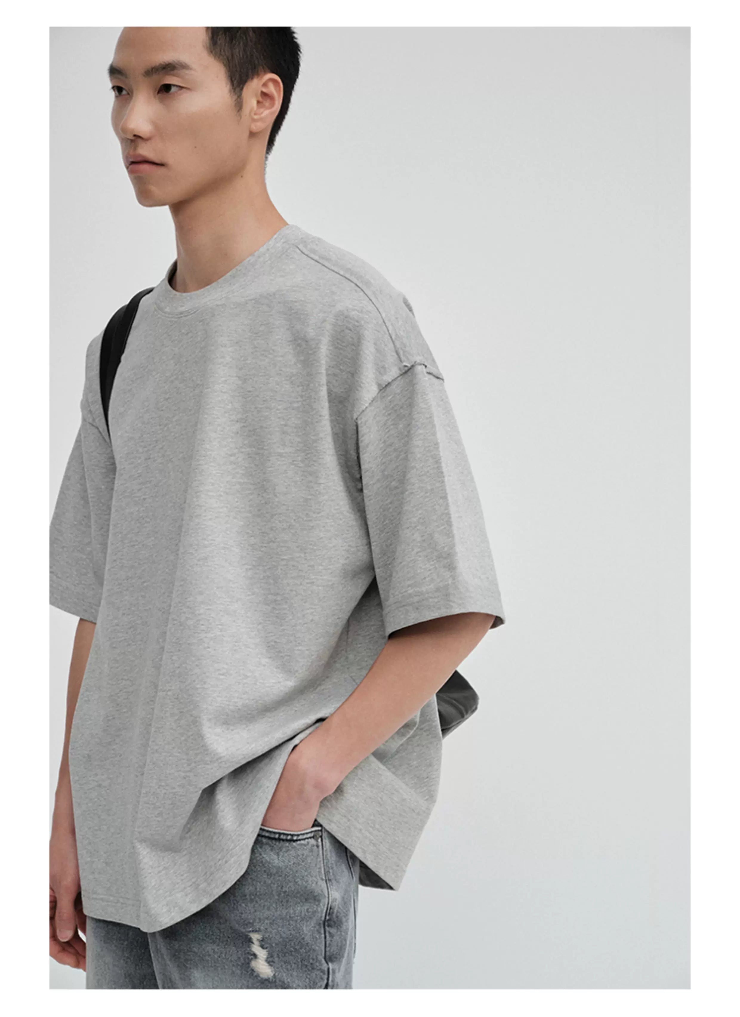 Crew Neck Raw Hem Short-Sleeve Tees
