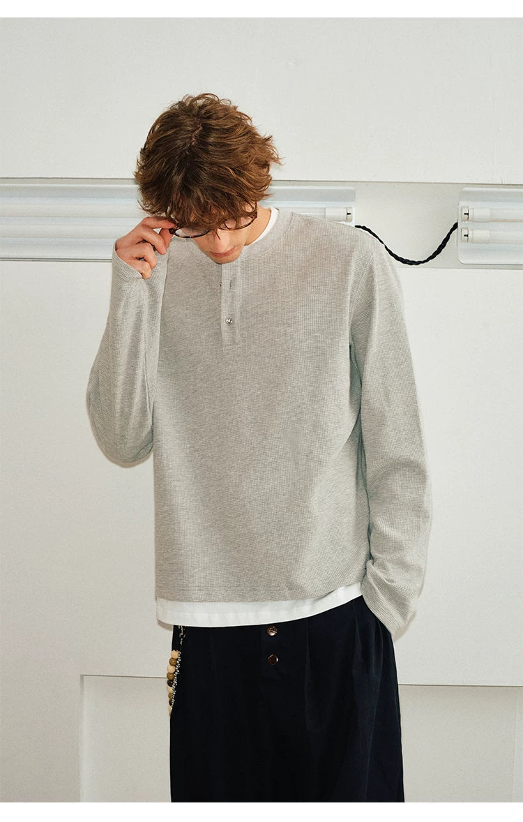 Men’s Waffle Henley Twofer Long-Sleeved Tees