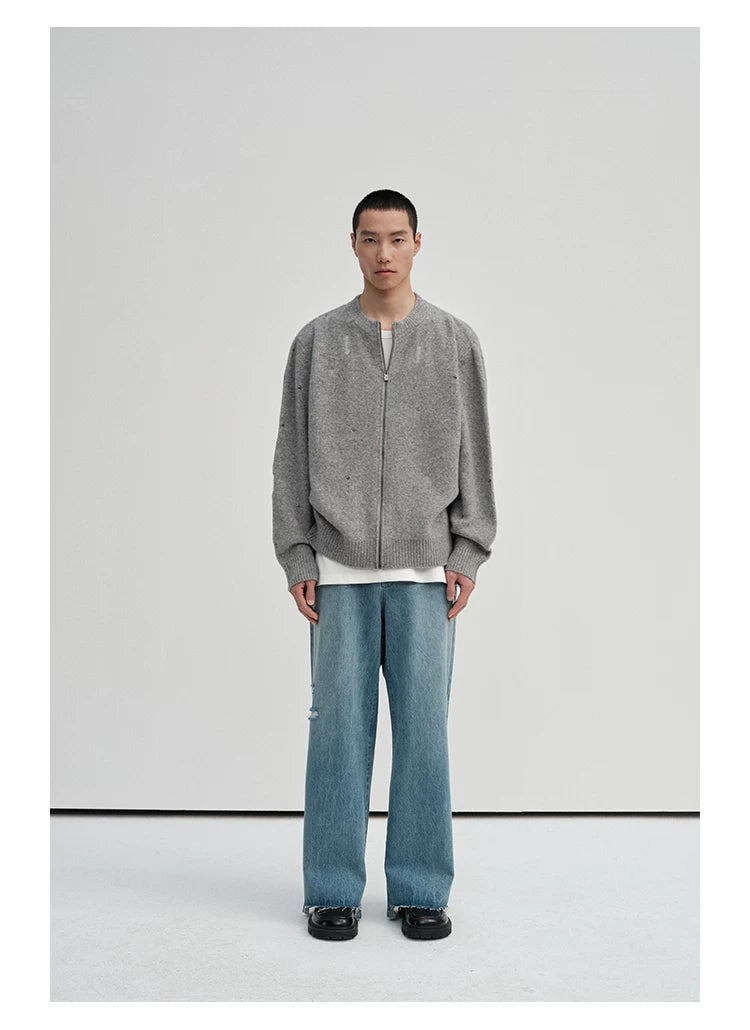 Yak Wool Blend Distressed Knit Cardigan