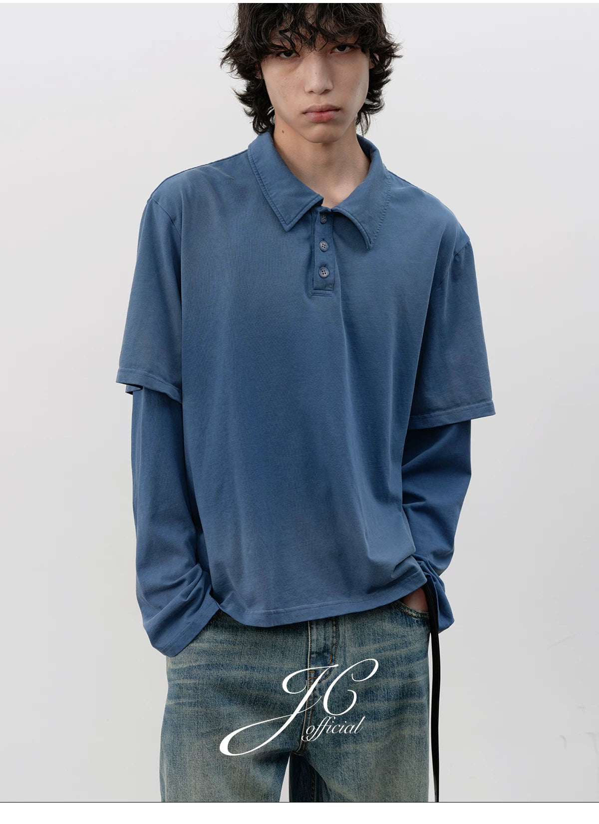 Faded Washed Two-Piece Long Sleeve Polo