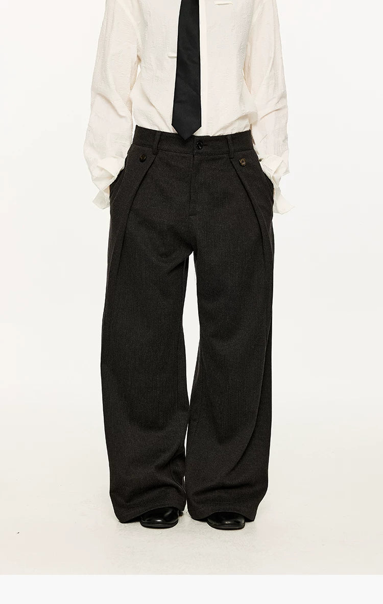Men's Striped Pleated Straight Wool Pants