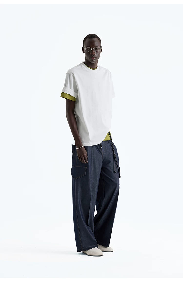 Indigo Denim-Style Drawstring Waist Cargo Pants