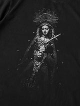 Washed Black Printed Cotton Loose T-Shirt