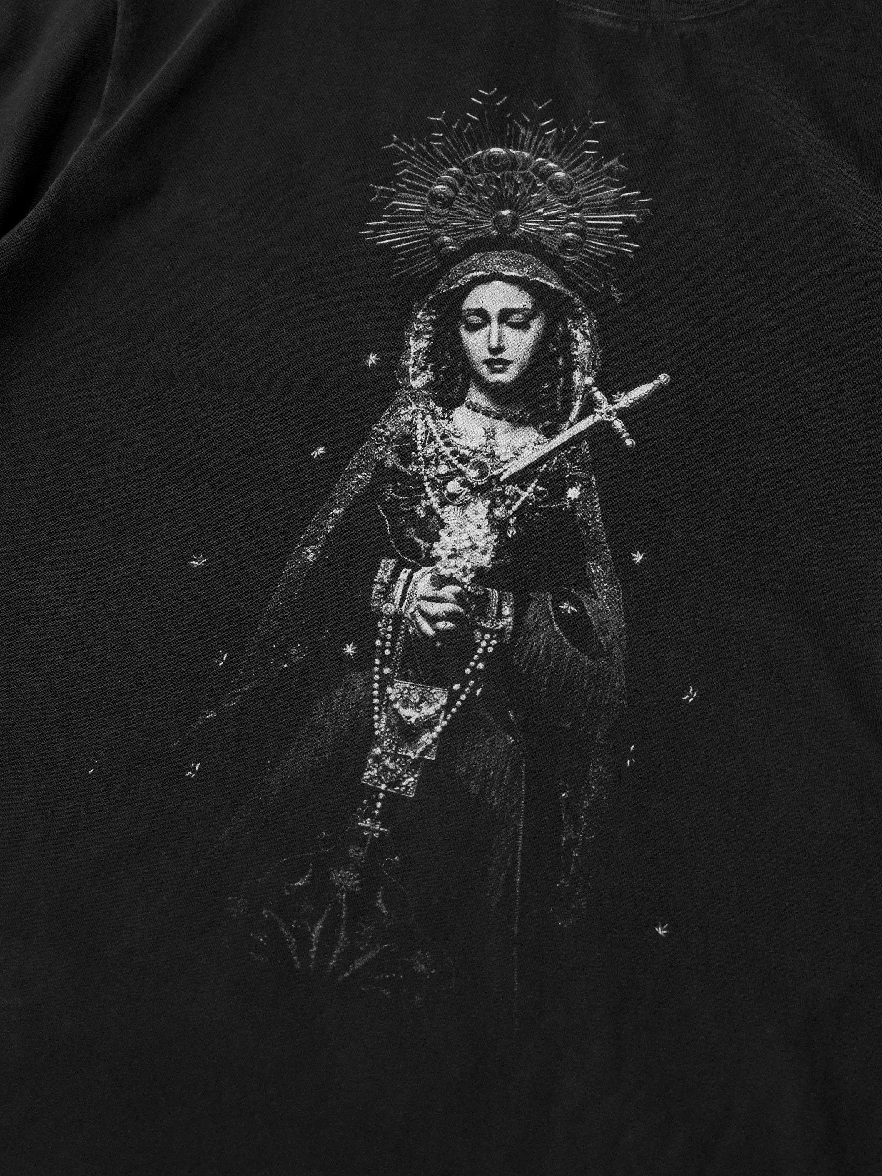 Washed Black Printed Cotton Loose T-Shirt