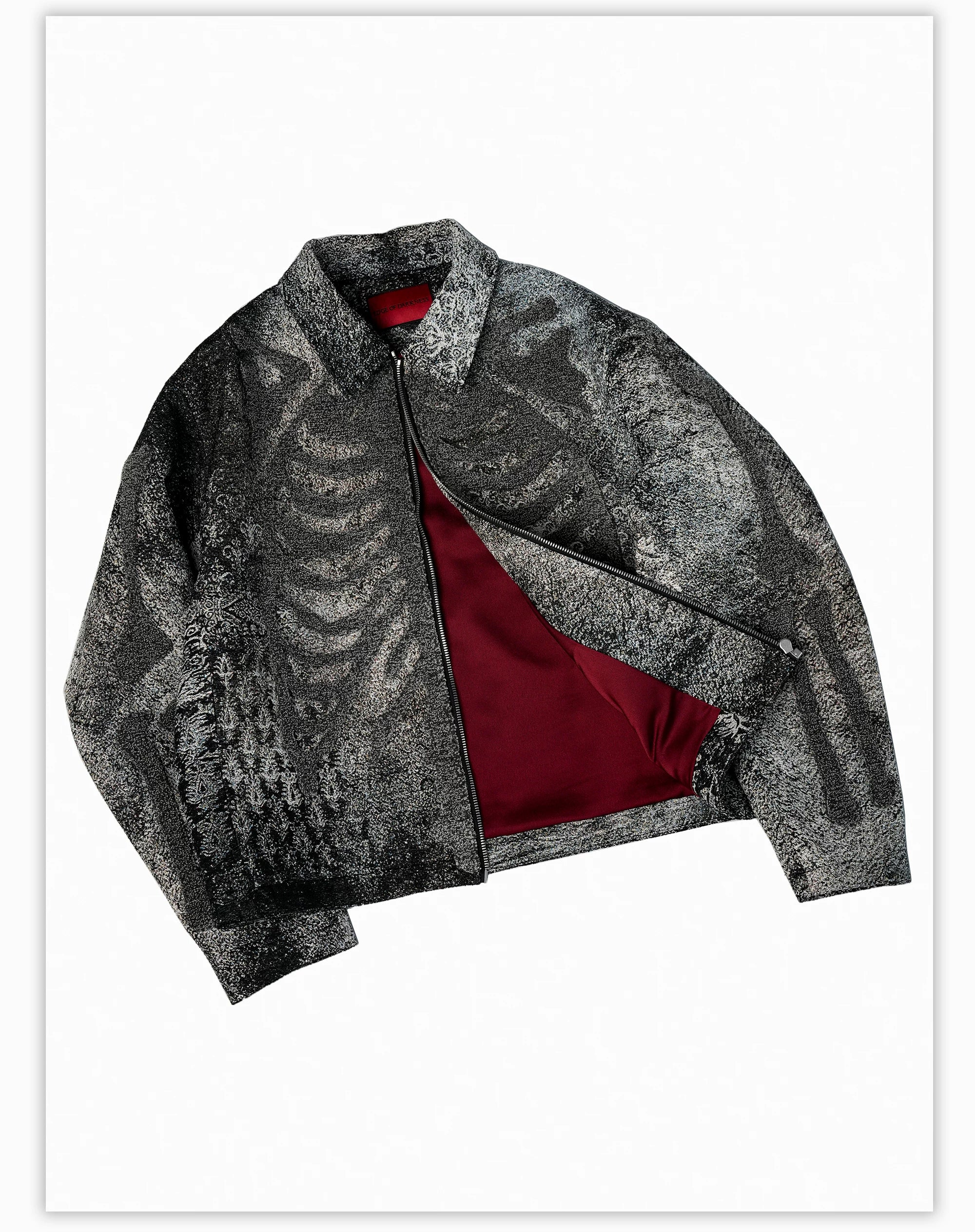 Dark Skeleton Embroidery Boxy Coat