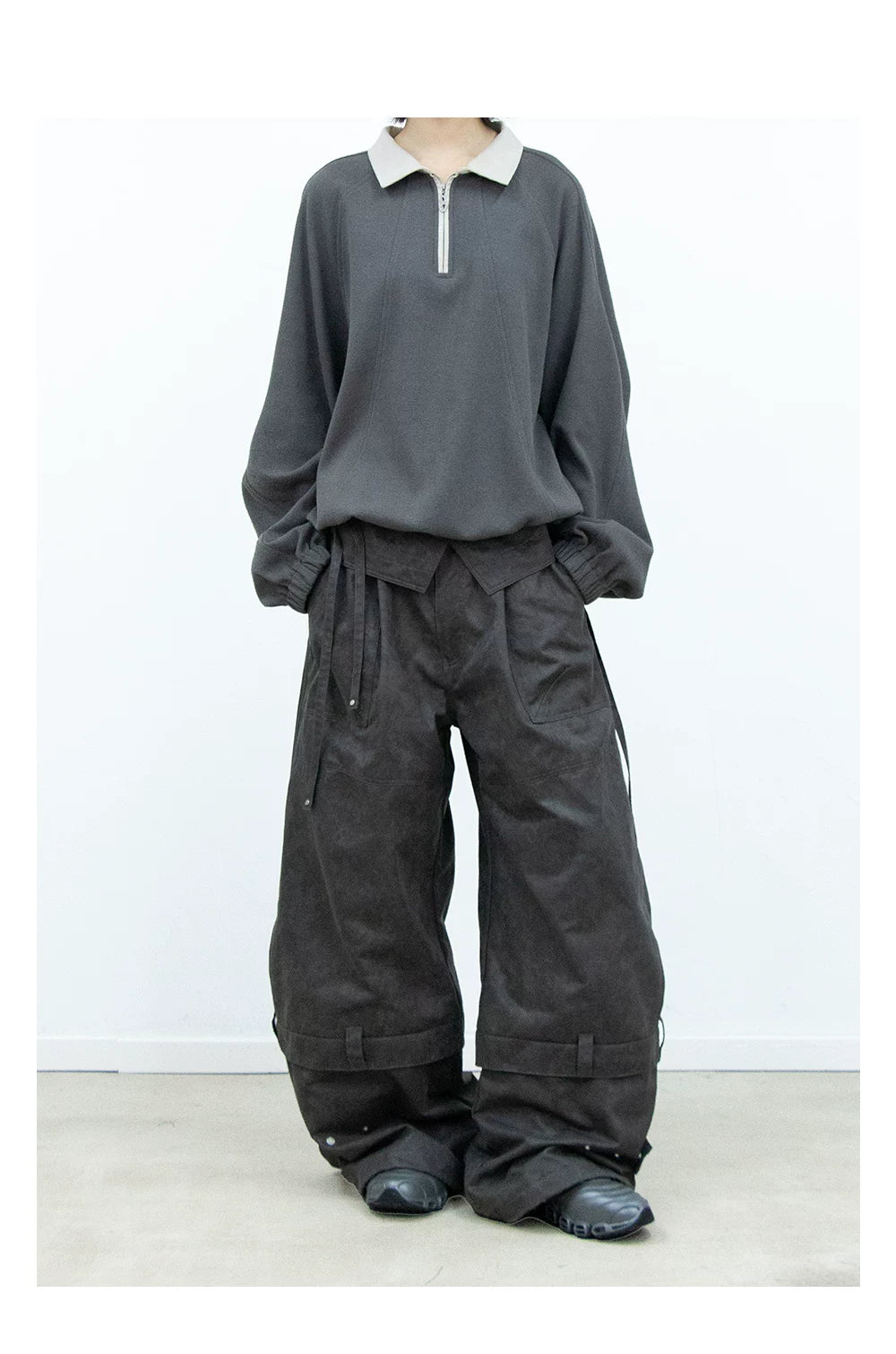 Coated Reverse Waist Cargo Pants