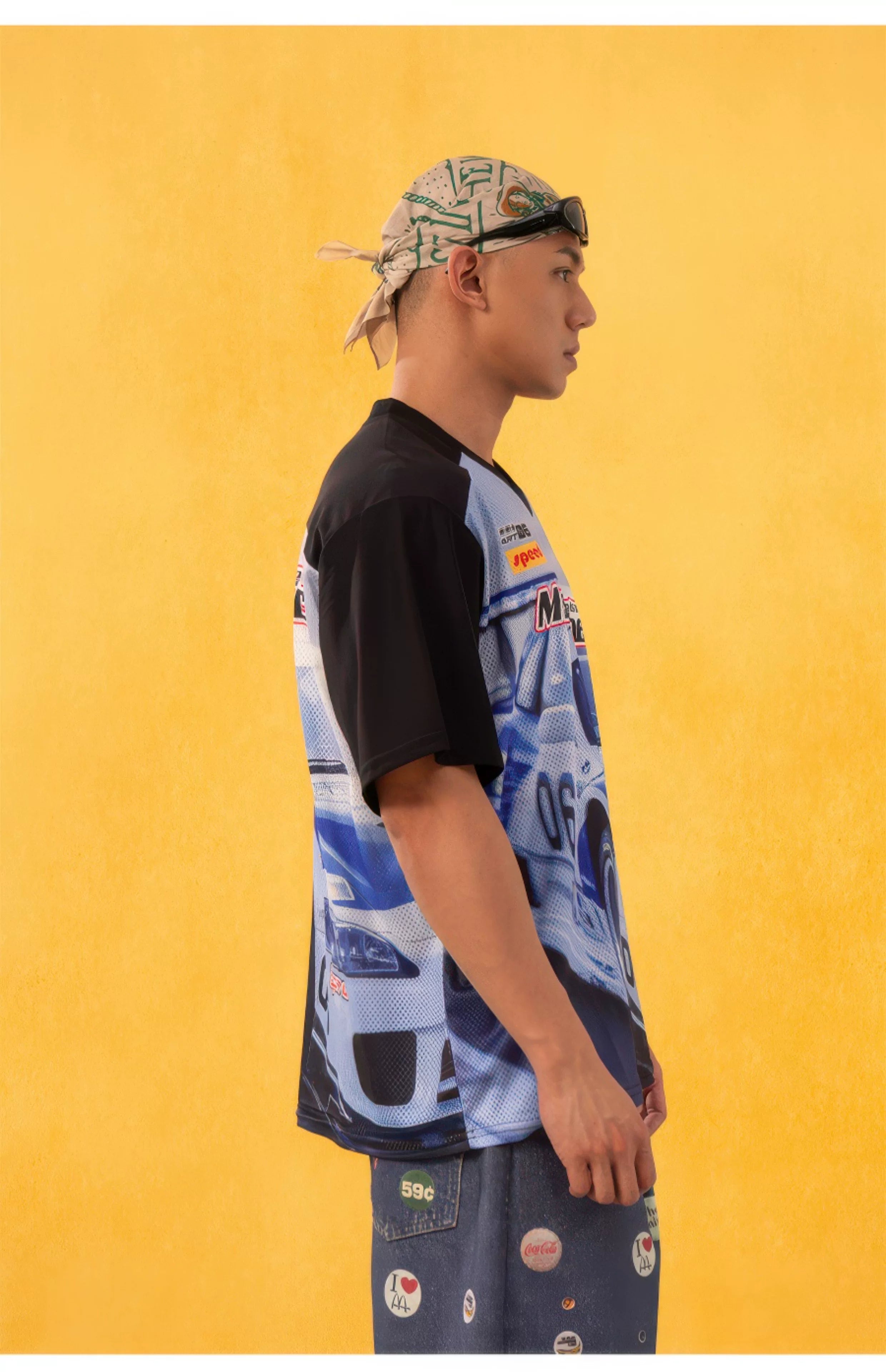 Men's Blue Black Racing Print Tee