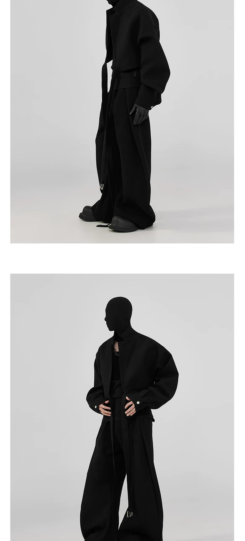 Black Pleated Curved Wide Leg Pants