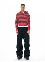 Men's Crop Motor Embroidered Striped Hoodie