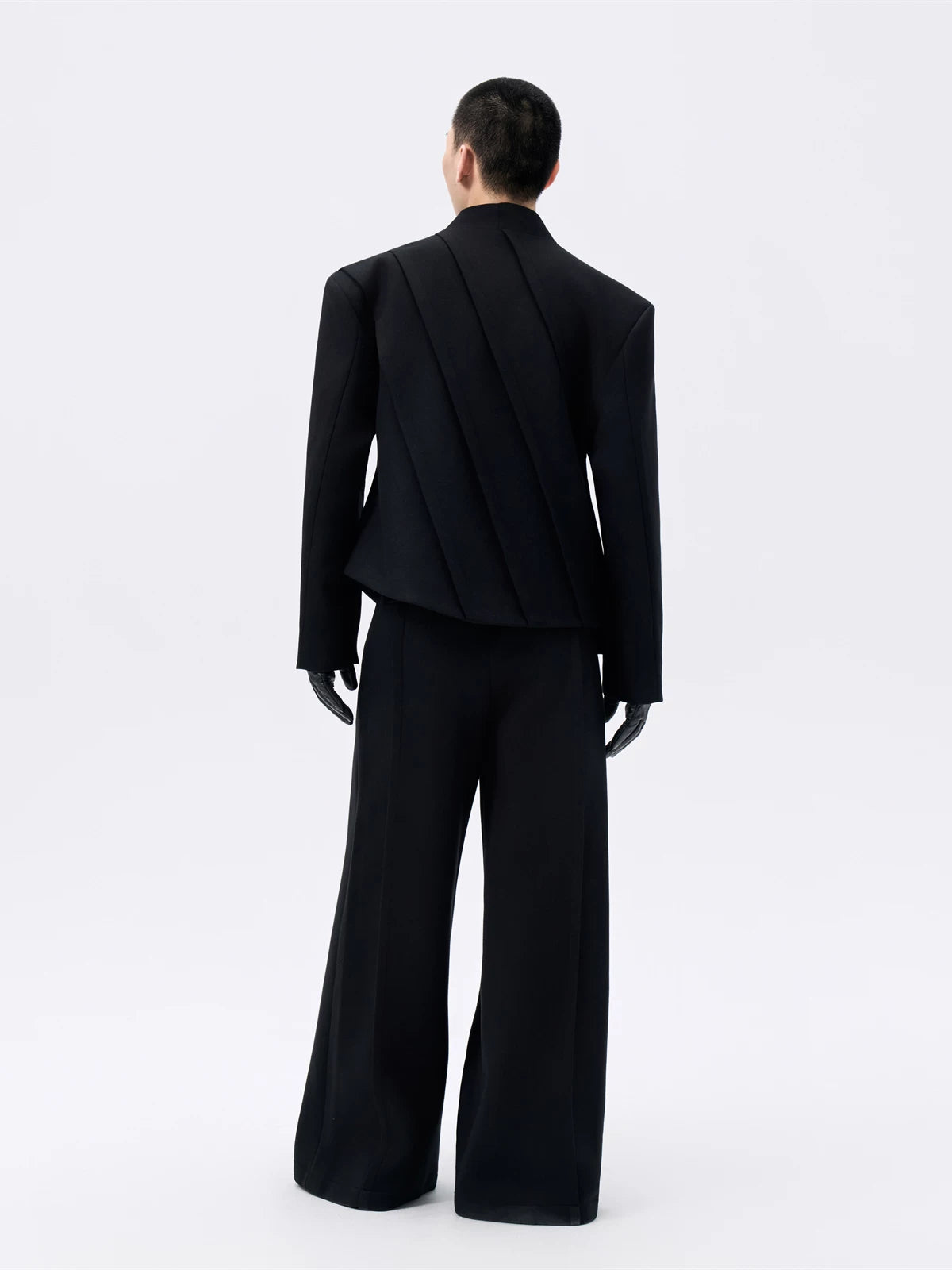 Cropped Deconstructed Waist-cinched Stand Collar Jacket