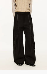 Men's Embroidered Curved Pleated Woolen Pants