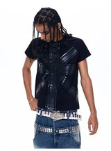 Black Printed Cross Crew Neck Tees