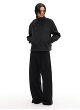 Collared Buttoned Adjustable Waist Wool Jacket