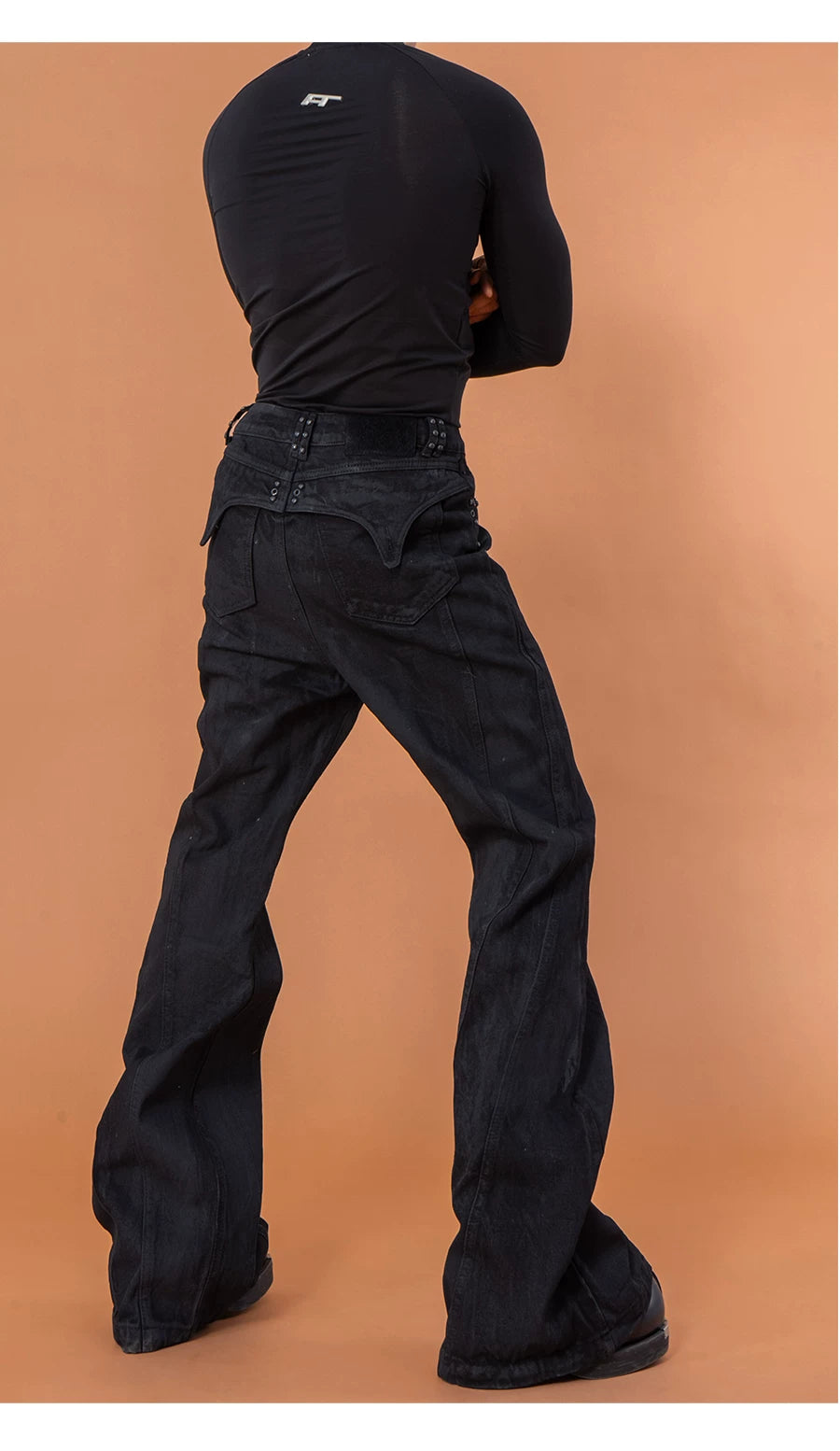 Men's Black Studded Loose Flared Jeans