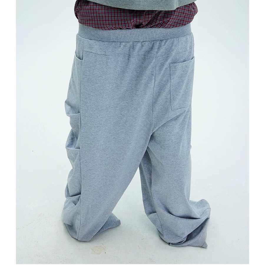 Two-tone Asymmetrical Pleated Baggy Sweatpants