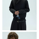 Two-Tone Single-Button Split Turtleneck Down Coat
