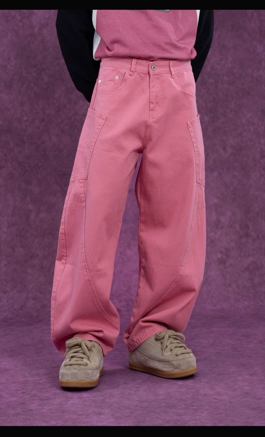 Men's Loose Pink Cargo Jeans