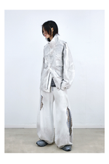 Detachable Distressed Ripped Striped Patchwork Sweatpants