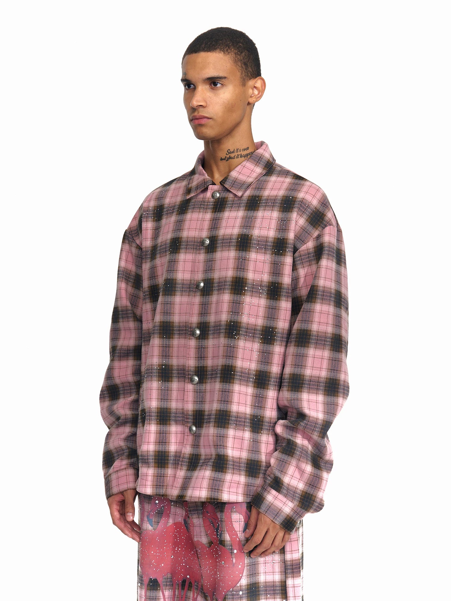 Men's Pink Plaid Flamingo Rhinestone Jacket