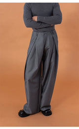 Charcoal Pleated Wide Leg Casual Pants