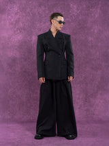 Casual Black Striped Padded Blazers