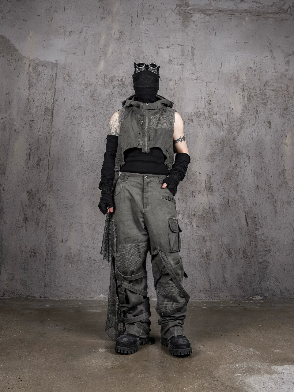 Distressed Patched Strapped Cargo Pants