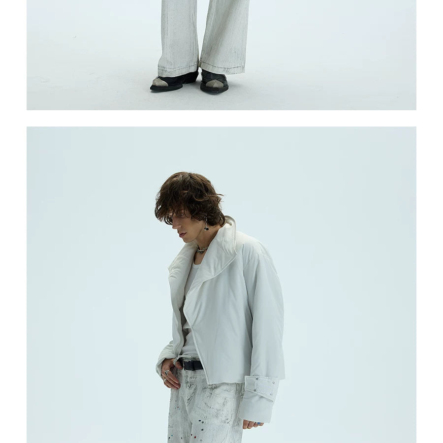 Two-Tone Single-Button Split Turtleneck Down Coat
