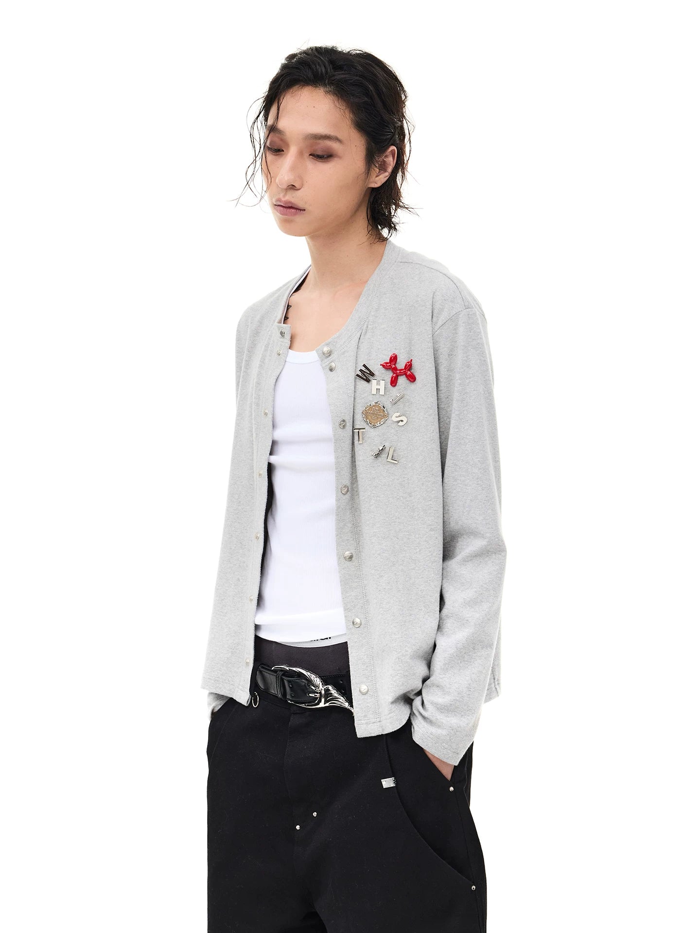 Wool Blend Badge Long Sleeve Cardigan