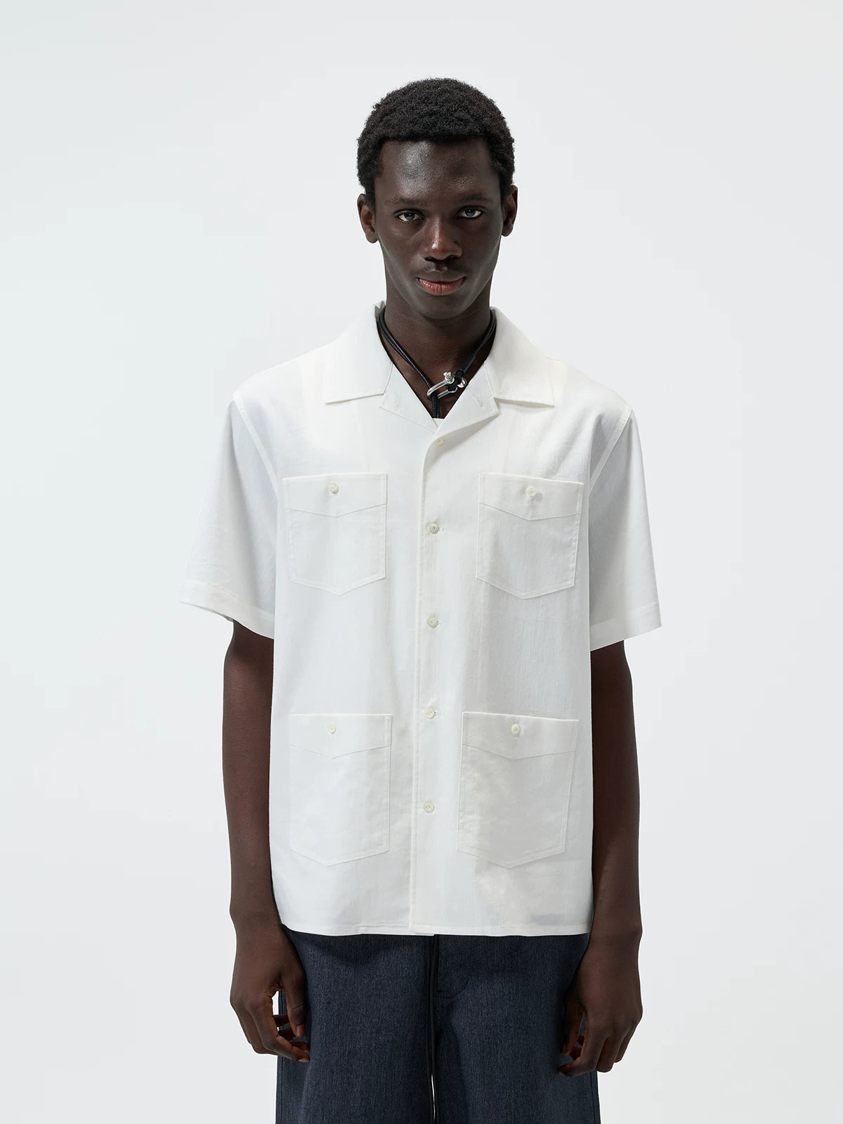 Short-Sleeve Cuban Collar Linen Blend Shirt