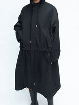 Hooded Long Water-resistant Waist-cinched Trench Coat