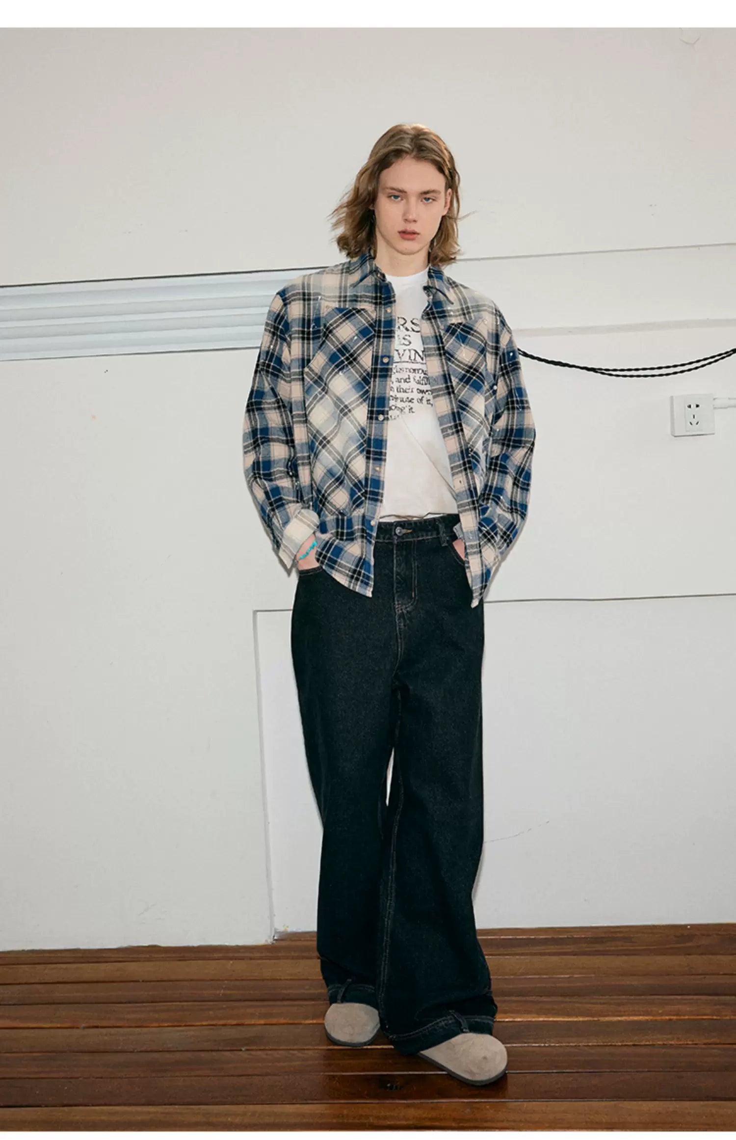 Men's Long Sleeve Splatter Plaid Shirt