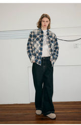 Men's Long Sleeve Splatter Plaid Shirt