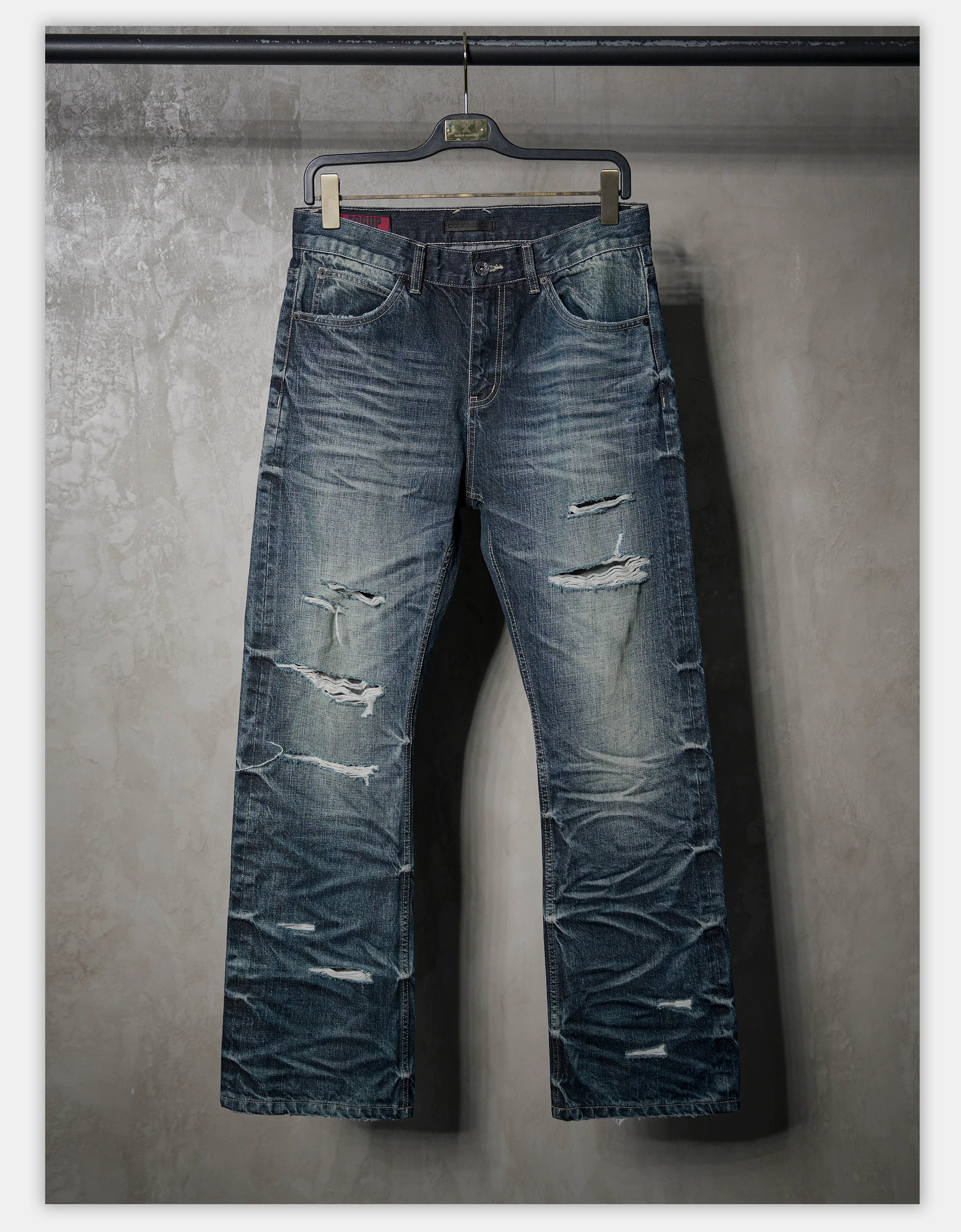 Distressed Red Selvedge Straight Jeans