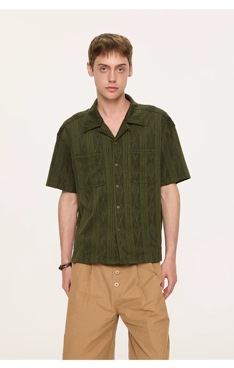 Wooden Button Short Sleeve Knitted Shirt