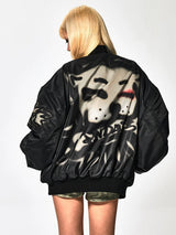 Graffiti Dog Head Print Bomber Jacket
