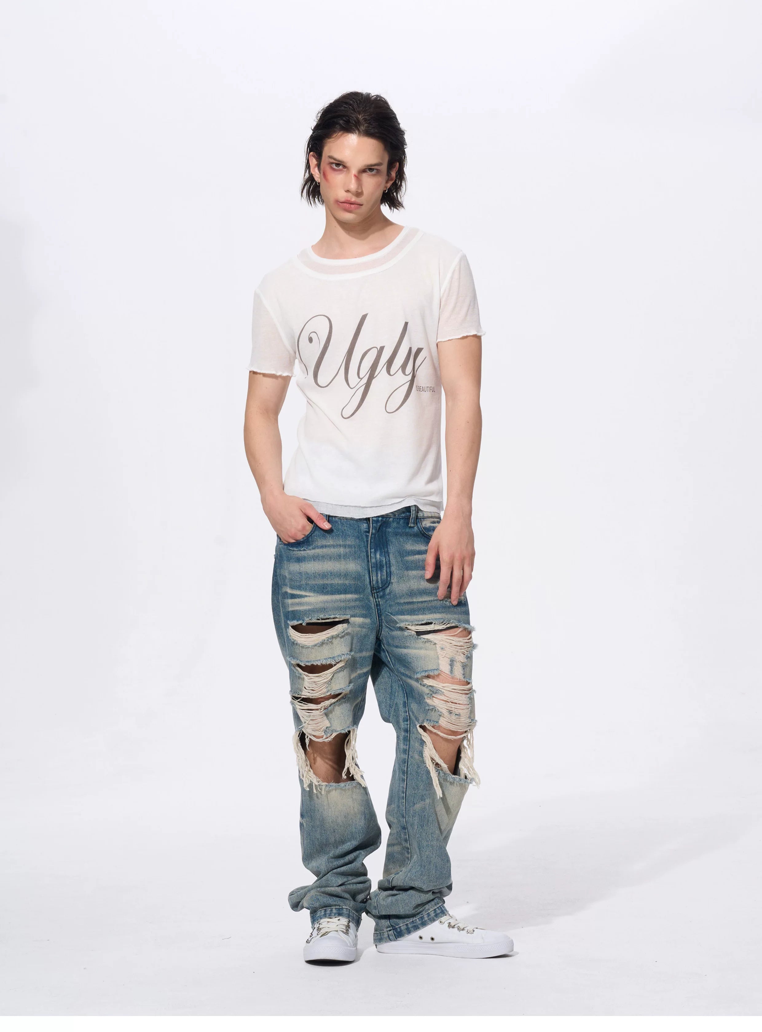 White Men's Twofer Letter Print Tee