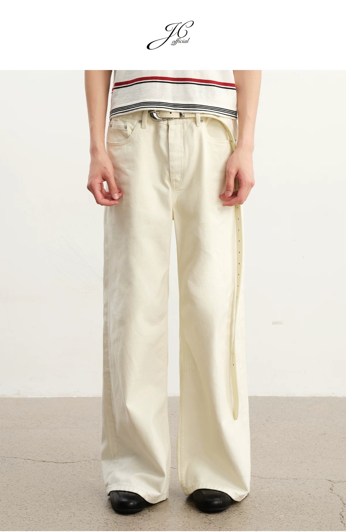 Cream Washed Straight Leg Jeans