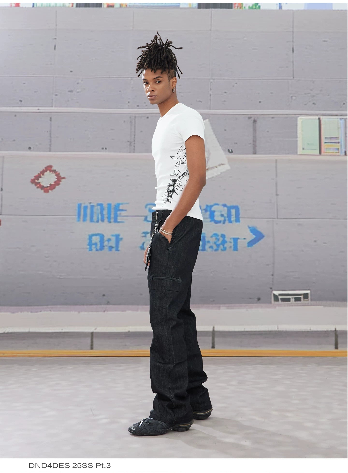 Double Zip Leather Patch Flared Jeans