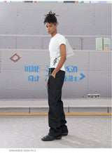 Double Zip Leather Patch Flared Jeans