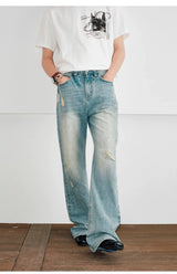 Cleanfit Men's Vintage Ripped Flared Jeans