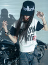 Black Contrast Sleeve Lip Print Tee