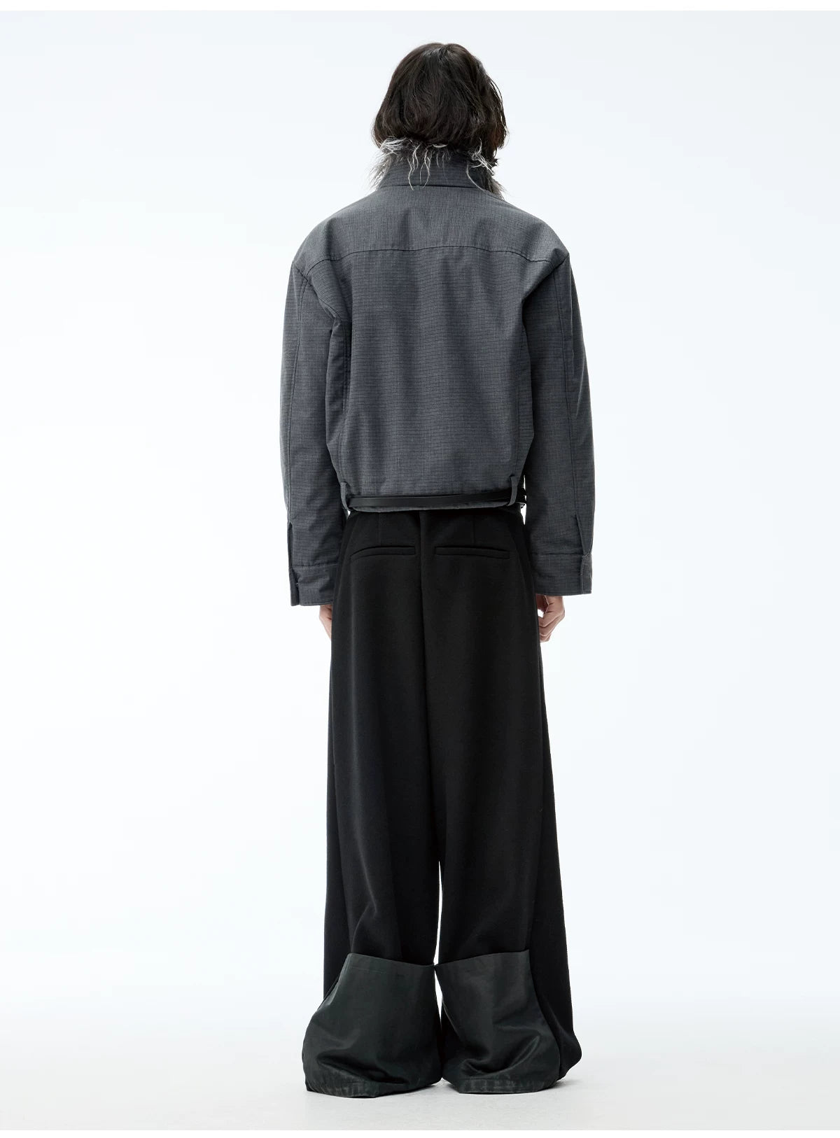 Fitted Two-tone Grid Fur Collar Jacket