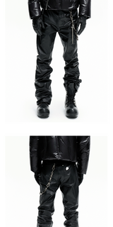 Dark Stacked Waxed Straight Skinny Pants